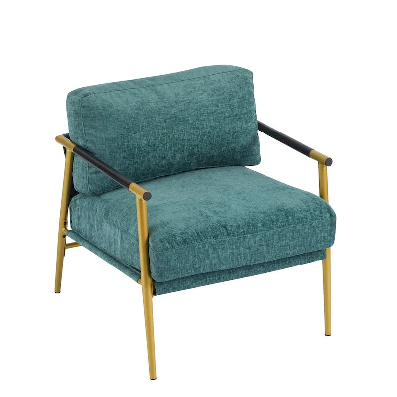 Poltrona moderna imbottita, tessuto verde smeraldo, struttura in legno massello, poltrona da salotto