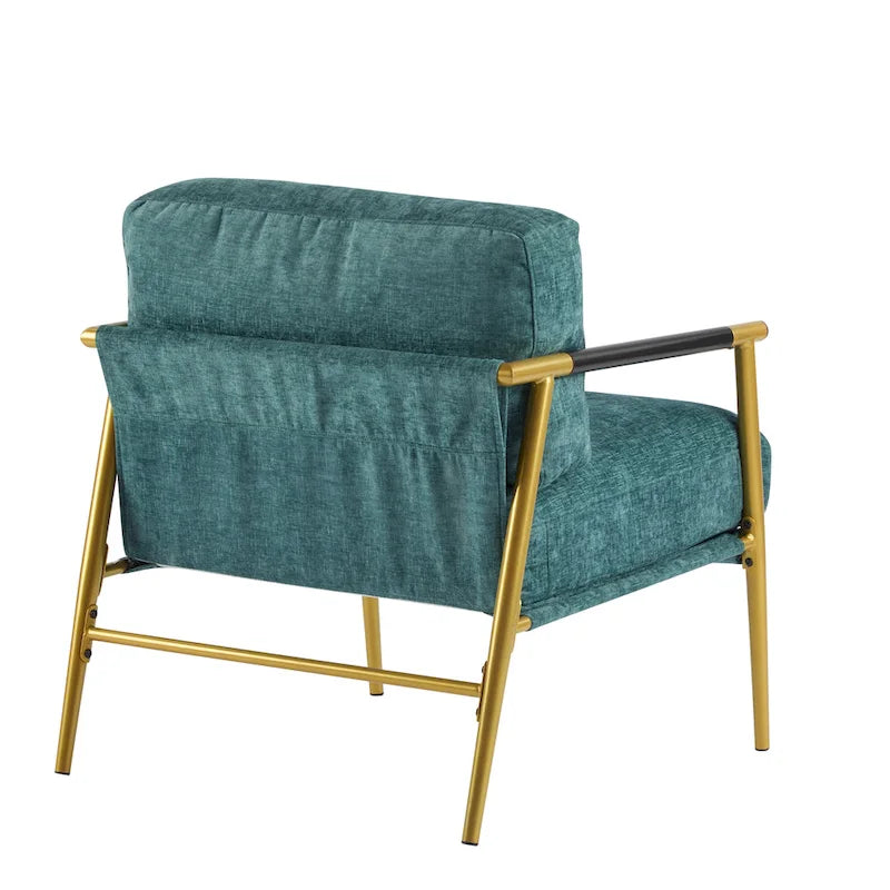 Poltrona moderna imbottita, tessuto verde smeraldo, struttura in legno massello, poltrona da salotto