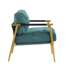 Poltrona moderna imbottita, tessuto verde smeraldo, struttura in legno massello, poltrona da salotto
