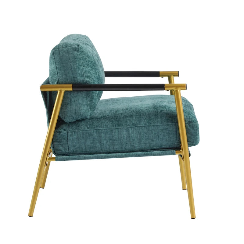 Poltrona moderna imbottita, tessuto verde smeraldo, struttura in legno massello, poltrona da salotto