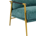 Poltrona moderna imbottita, tessuto verde smeraldo, struttura in legno massello, poltrona da salotto