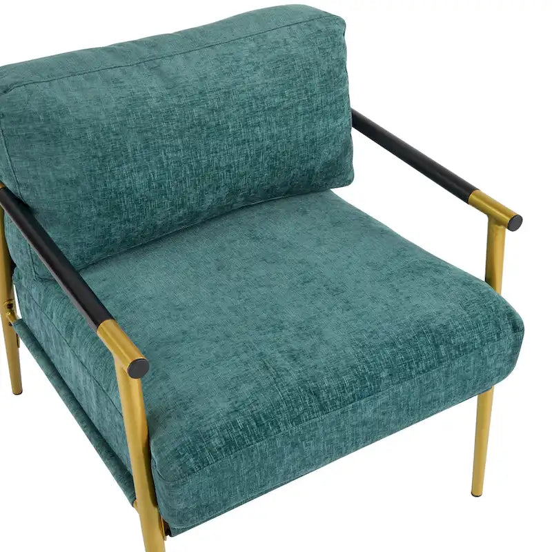 Poltrona moderna imbottita, tessuto verde smeraldo, struttura in legno massello, poltrona da salotto