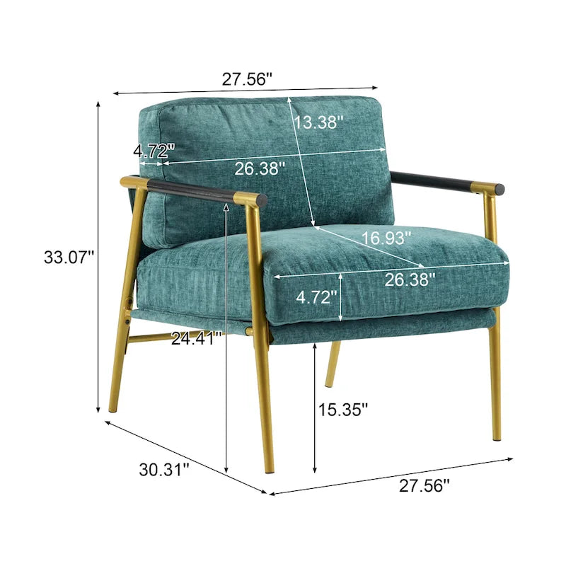 Poltrona moderna imbottita, tessuto verde smeraldo, struttura in legno massello, poltrona da salotto