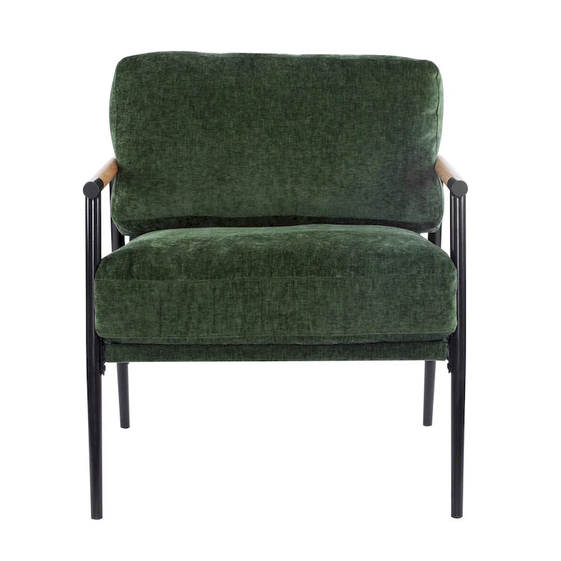 Poltrona moderna imbottita, tessuto verde smeraldo, struttura in legno massello, poltrona da salotto