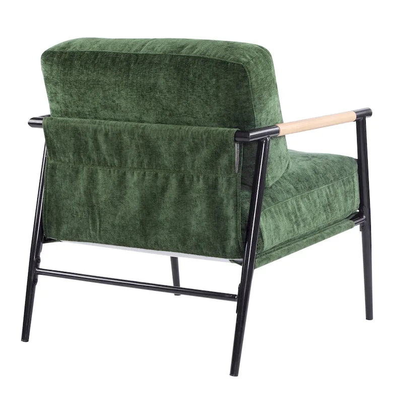Poltrona moderna imbottita, tessuto verde smeraldo, struttura in legno massello, poltrona da salotto