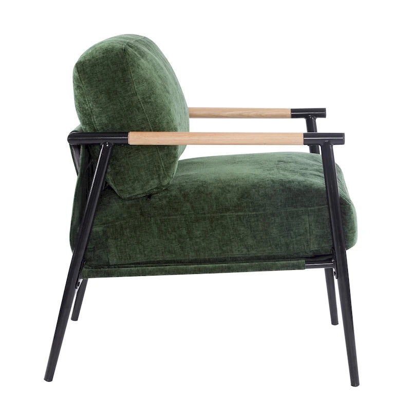 Poltrona moderna imbottita, tessuto verde smeraldo, struttura in legno massello, poltrona da salotto