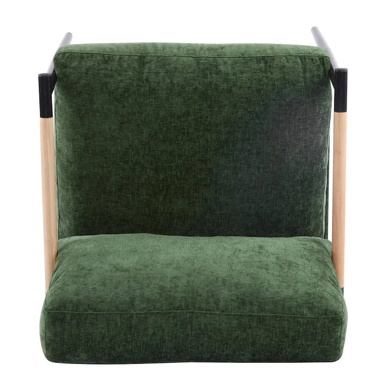 Poltrona moderna imbottita, tessuto verde smeraldo, struttura in legno massello, poltrona da salotto