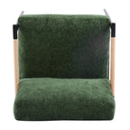 Poltrona moderna imbottita, tessuto verde smeraldo, struttura in legno massello, poltrona da salotto