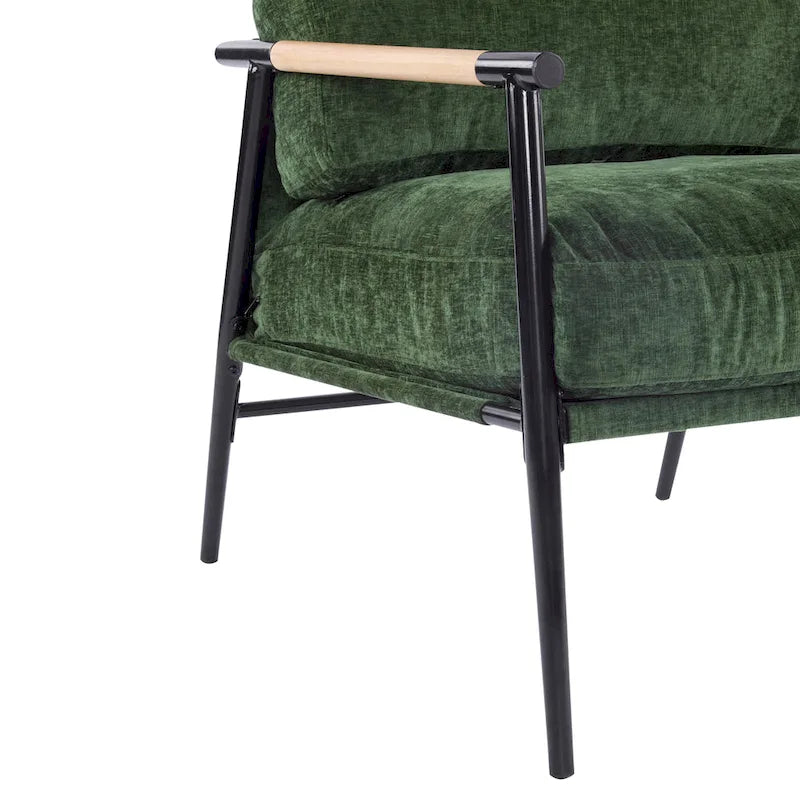 Poltrona moderna imbottita, tessuto verde smeraldo, struttura in legno massello, poltrona da salotto
