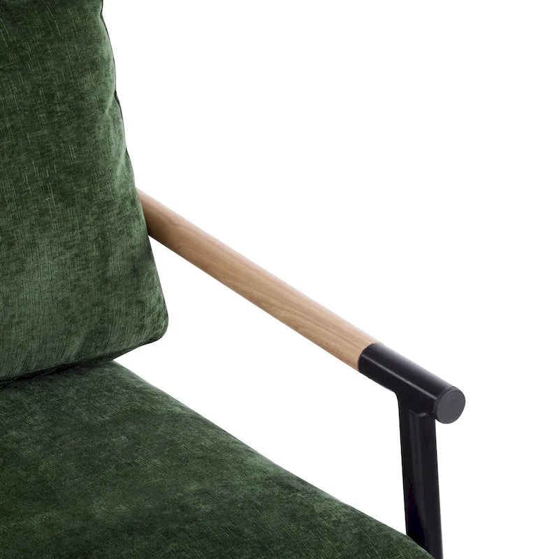Poltrona moderna imbottita, tessuto verde smeraldo, struttura in legno massello, poltrona da salotto