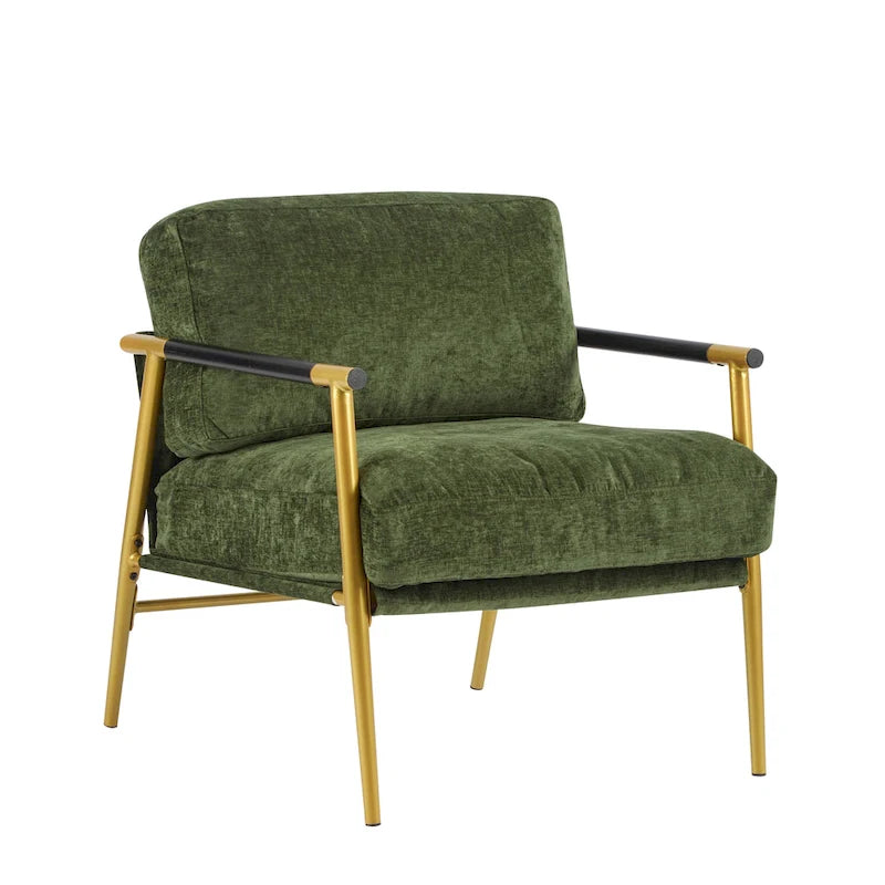 Poltrona moderna imbottita, tessuto verde smeraldo, struttura in legno massello, poltrona da salotto