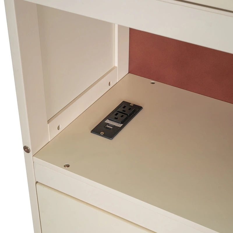 Letto matrimoniale con struttura in legno e contenitore con testiera portaoggetti