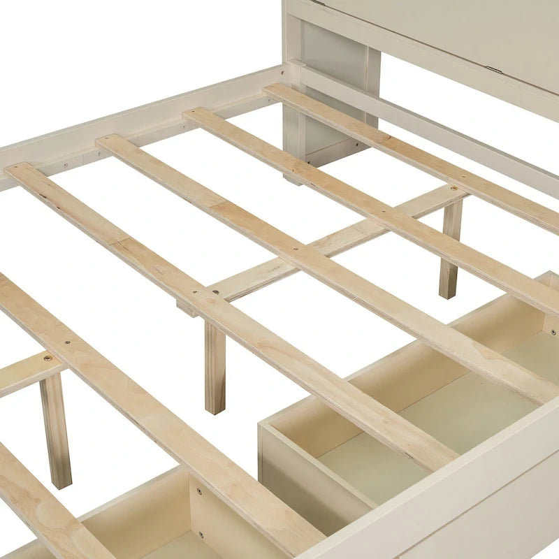 Letto matrimoniale con struttura in legno e contenitore con testiera portaoggetti