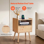 Comodino/Tavolino Laterale in Legno Naturale con 1 Cassetto e Ripiano Aperto, Adatto per Soggiorno o Camera da Letto