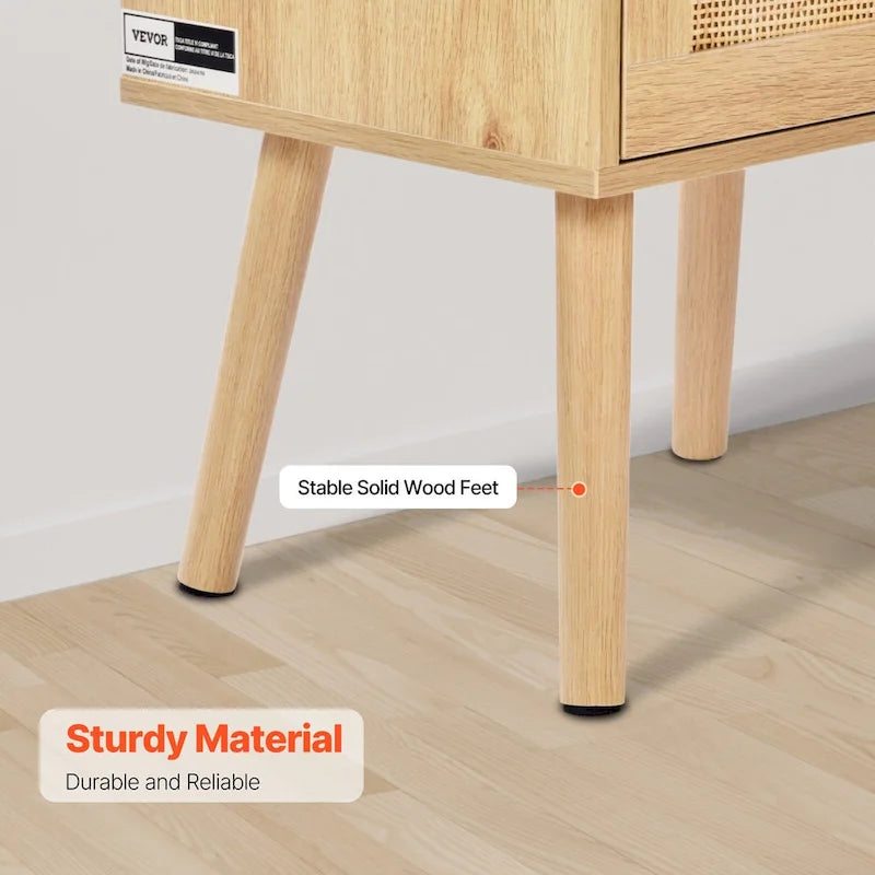 Comodino/Tavolino Laterale in Legno Naturale con 1 Cassetto e Ripiano Aperto, Adatto per Soggiorno o Camera da Letto