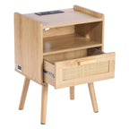 Comodino/Tavolino Laterale in Legno Naturale con 1 Cassetto e Ripiano Aperto, Adatto per Soggiorno o Camera da Letto