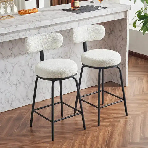 Sgabelli da bar girevoli a 360°, set da 2, sedie da bar in bouclé ad altezza bancone con gambe in metallo per isola cucina, sala da pranzo