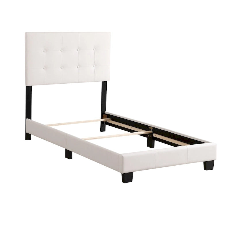 Letto singolo imbottito con bottoni in similpelle - 77 - Bianco