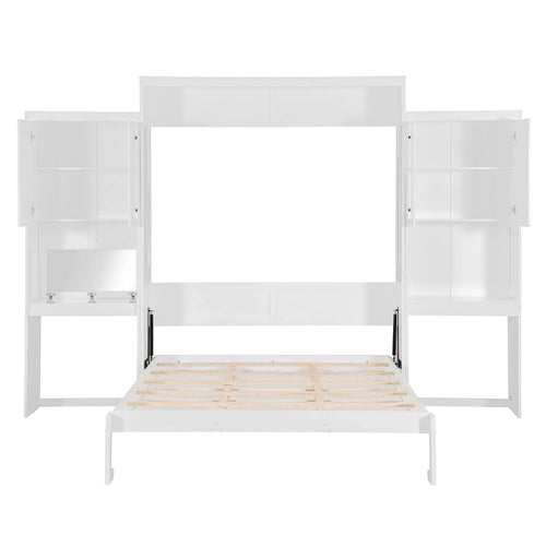 Letto a scomparsa Queen all-in-one con scrivania, vanità e armadio