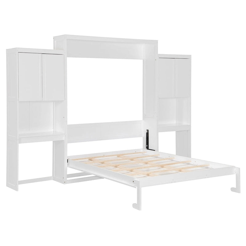 Letto a scomparsa Queen all-in-one con scrivania, vanità e armadio