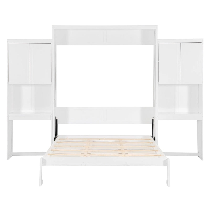 Letto a scomparsa Queen all-in-one con scrivania, vanità e armadio