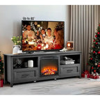Mobile TV con caminetto da 70", Centro di intrattenimento, Inserto per caminetto elettrico da 18", Fiamma a LED, Telecomando