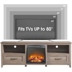 Mobile TV con caminetto da 70", Centro di intrattenimento, Inserto per caminetto elettrico da 18", Fiamma a LED, Telecomando