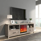 Mobile TV con caminetto da 70", Centro di intrattenimento, Inserto per caminetto elettrico da 18", Fiamma a LED, Telecomando