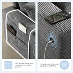 Divano sezionale modulare a U in velluto a coste 140 con pouf portaoggetti e console, caricatore USB, portabicchieri e sedute larghe 30