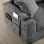 Divano sezionale modulare a U in velluto a coste 140 con pouf portaoggetti e console, caricatore USB, portabicchieri e sedute larghe 30
