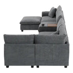 Divano sezionale modulare a U in velluto a coste 140 con pouf portaoggetti e console, caricatore USB, portabicchieri e sedute larghe 30