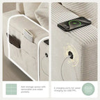 Divano sezionale modulare a U in velluto a coste 140 con pouf portaoggetti e console, caricatore USB, portabicchieri e sedute larghe 30