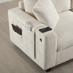 Divano sezionale modulare a U in velluto a coste 140 con pouf portaoggetti e console, caricatore USB, portabicchieri e sedute larghe 30