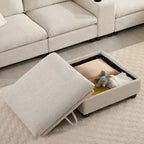 Divano sezionale modulare a U in velluto a coste 140 con pouf portaoggetti e console, caricatore USB, portabicchieri e sedute larghe 30
