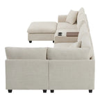 Divano sezionale modulare a U in velluto a coste 140 con pouf portaoggetti e console, caricatore USB, portabicchieri e sedute larghe 30