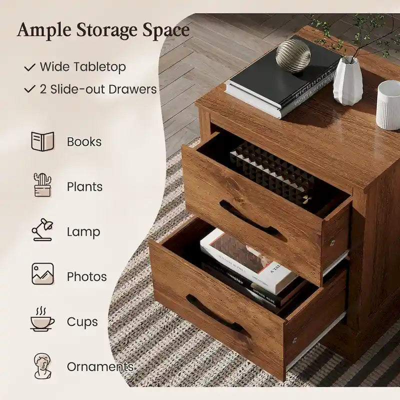 Set di 2 Comodini con Cassetto, Tavolino da Notte Compatto, Tavolino da Divano per Camera da Letto e Soggiorno