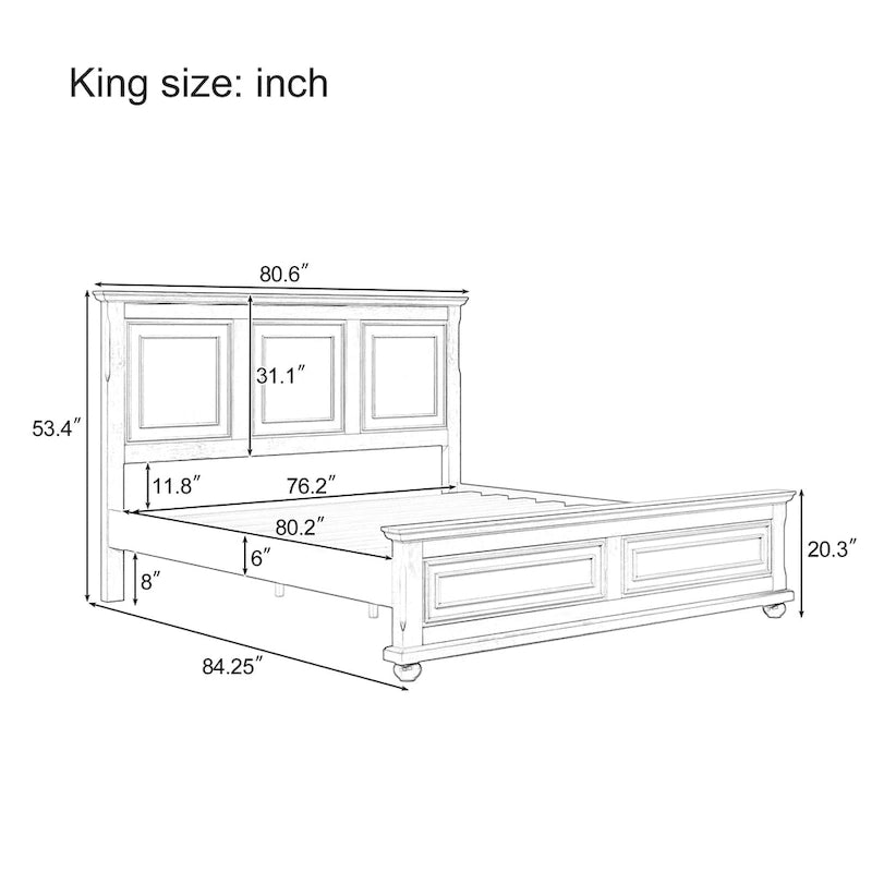 Letto a Piattaforma King Size in Legno Stile Vintage - Elegante e Robusto
