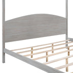 Letto a piattaforma a baldacchino in legno di pino con testiera, gambe di supporto, finitura lavata