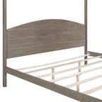 Letto a piattaforma a baldacchino in legno di pino con testiera, gambe di supporto, finitura lavata