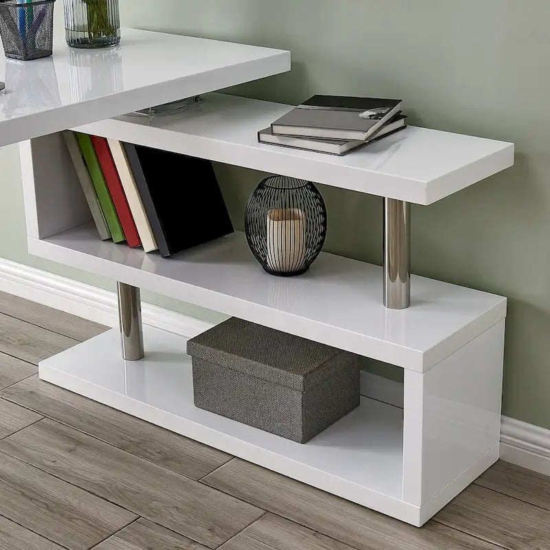 Scrivania da ufficio girevole con scaffali, design salvaspazio a 360°, scrivania moderna per lo studio