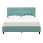 Letto a piattaforma Queen size, testiera imbottita in lino trapuntato, piedini neri, non è necessaria la rete a molle, 83,3"L x 62,2"W