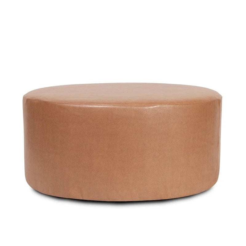 Pouf rotondo da 36" con rivestimento sfoderabile, ecopelle, rosso mela, poggiapiedi e tavolino versatile