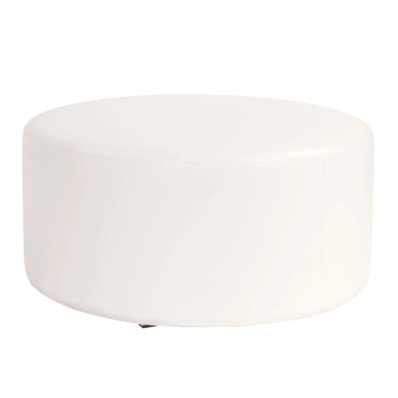 Pouf rotondo da 36" con rivestimento sfoderabile, ecopelle, rosso mela, poggiapiedi e tavolino versatile