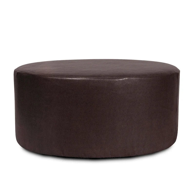 Pouf rotondo da 36" con rivestimento sfoderabile, ecopelle, rosso mela, poggiapiedi e tavolino versatile