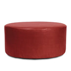 Pouf rotondo da 36" con rivestimento sfoderabile, ecopelle, rosso mela, poggiapiedi e tavolino versatile