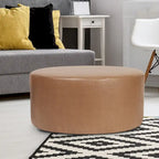 Pouf rotondo da 36" con rivestimento sfoderabile, ecopelle, rosso mela, poggiapiedi e tavolino versatile