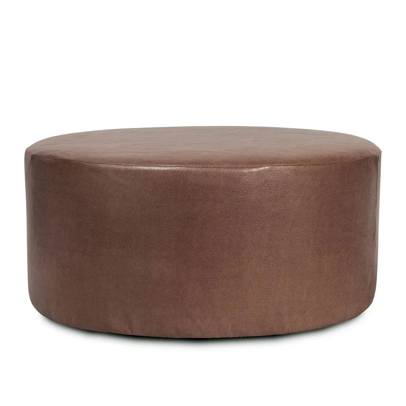 Pouf rotondo da 36" con rivestimento sfoderabile, ecopelle, rosso mela, poggiapiedi e tavolino versatile
