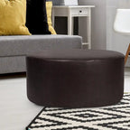 Pouf rotondo da 36" con rivestimento sfoderabile, ecopelle, rosso mela, poggiapiedi e tavolino versatile