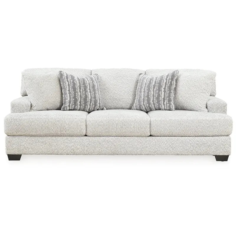 Divano rivestito in bianco, 241 cm L x 114 cm P x 99 cm H, cuscini imbottiti, divano da soggiorno contemporaneo