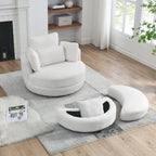 Poltrona girevole imbottita a botte Moon da 39W con pouf contenitore per soggiorno - 51 x 39 x 30,5